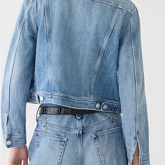 J. Crew Blue Jean Jacket with Cropped Fit and Contrast Stitching - Picture 2 of 6